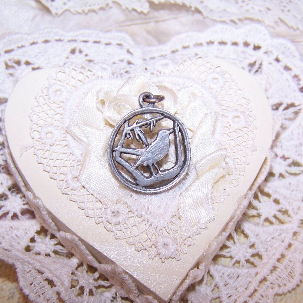 Vintage Cut-Out Coin Silver Charm - Bird on Branch